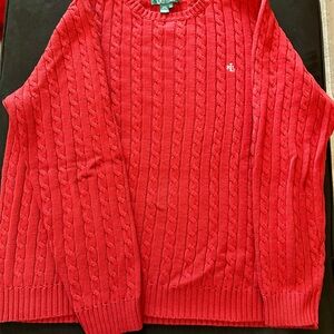 Lauren Ralph Lauren Red Cashmere Cable Knit Crewneck Sweater